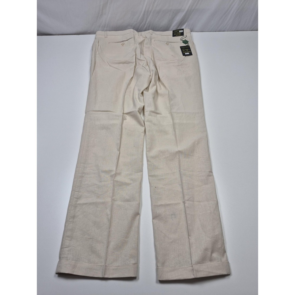 Giorgio Inserti Dress Pants Mens 42x34 Beige Oatmeal Linen Pleated Straight NWT - Picture 8 of 14